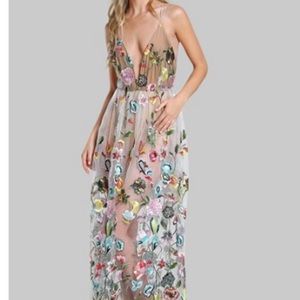 Embroidered mesh dress